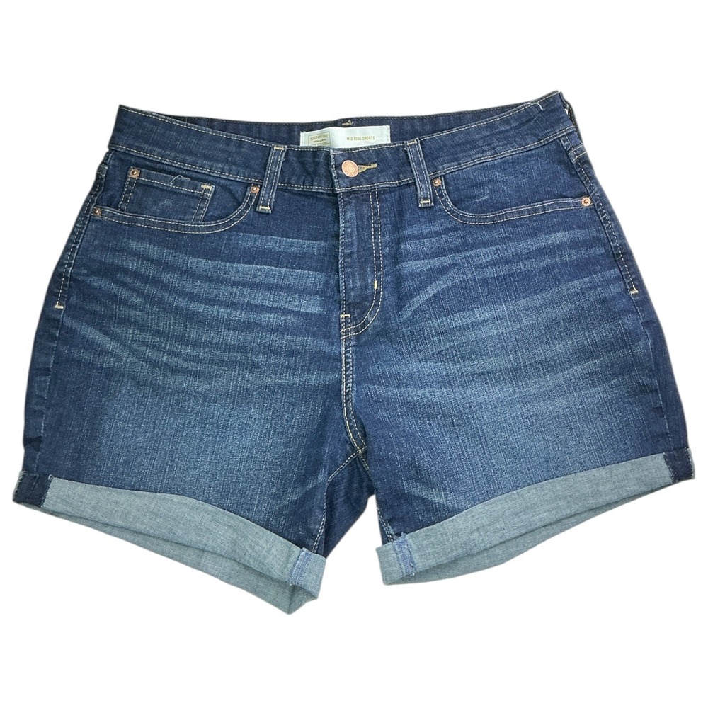 Signature by Levi Strauss Blue Denim Shorts Womens 12 Mid Rise Cuffed Dark Wash